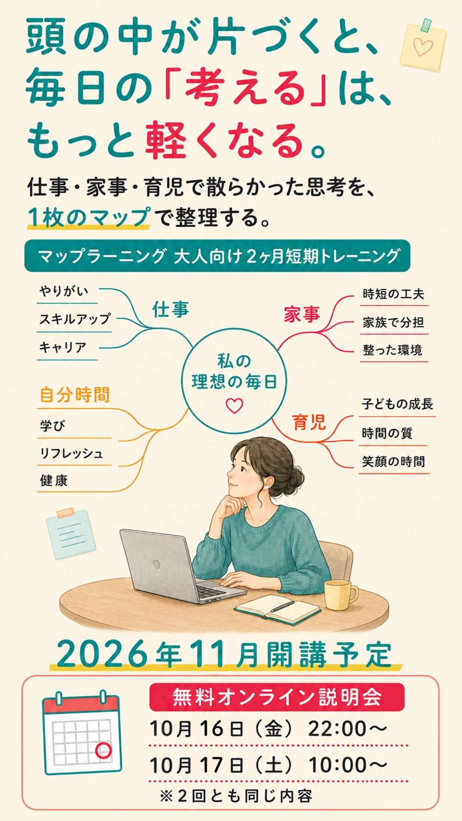 頭の中が片づくと、毎日の考えるはもっと軽くなる。マップラーニング大人向け2ヶ月短期トレーニング